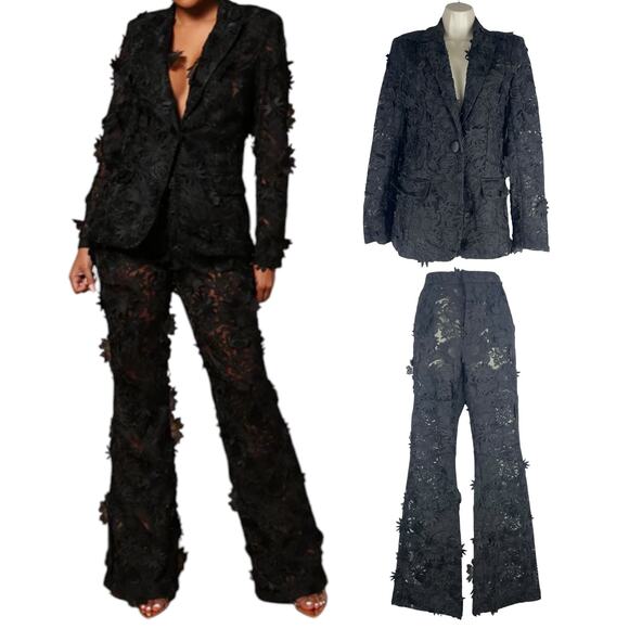 Fashion Nova Luxe Denise Embroider Blazer Pants 2 Pieces Suit Set Size S/M - Picture 2 of 12